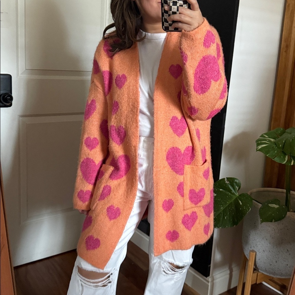 Anthropologie X Maeve Open Front Long Cozy Heart Oversized Cardigan. Size XS/S - Picture 8 of 10